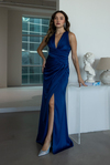 Sırt Çapraz Detaylı Drapeli Abiye - İNDİGO