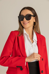 Siyah Düğmeli Uzun Blazer - KIRMIZI