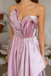 Straplez Drapeli Saten Abiye - PEMBE