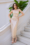 Straplez Payetli Kalem Abiye - GOLD