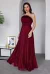 Straplez Piliseli Abiye - BORDO