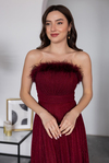 Straplez Piliseli Abiye - BORDO