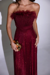 Strapless Pleated Gown - Burgundy