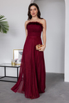Straplez Piliseli Abiye - BORDO