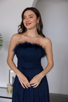 Straplez Piliseli Abiye - LACİVERT
