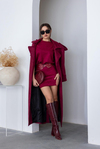 Süet Mini Elbise - BORDO