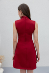 Taş Baskılı Mini Elbise - BORDO