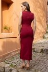 Taş Detaylı Kalem Elbise - BORDO