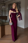 Taş Detaylı Straplez Abiye - BORDO