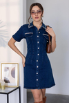 Taş İşlemeli Denim Elbise - LACİVERT