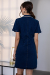 Taş İşlemeli Denim Elbise - LACİVERT