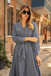 Tencel Kuşaklı Elbise - İNDİGO