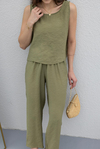Tencel Blouse and Pants Set - OLIVE GREEN