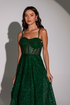 Sheer Panel Glitter Gown - EMERALD GREEN