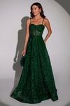 Sheer Panel Glitter Gown - EMERALD GREEN