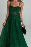 Sheer Panel Glitter Gown - EMERALD GREEN