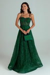 Sheer Panel Glitter Gown - EMERALD GREEN