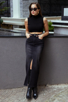 Uzun Denim Etek - SİYAH