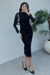 Long Sleeve Tulle Dress - Black