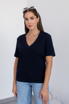 V Yaka Basic Pamuklu T-Shirt - LACİVERT