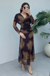 V Yaka Maxi Boy Elbise - KAHVERENGİ