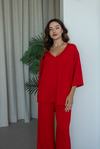 V Yaka Oversize Modal Takım - KIRMIZI