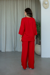 V Yaka Oversize Modal Takım - KIRMIZI