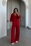 V Yaka Oversize Modal Takım - KIRMIZI