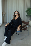 V Yaka Oversize Modal Takım - SİYAH