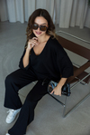 V Yaka Oversize Modal Takım - SİYAH