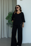 V Yaka Oversize Modal Takım - SİYAH