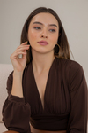 V Yaka Sandy Bluz - KAHVERENGİ