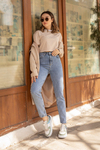 Vintage Efekt  Mom Jean-1002 - MAVİ