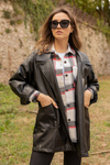 Vintage Stil Deri Ceket - SİYAH