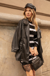 Vintage Stil Deri Ceket - SİYAH