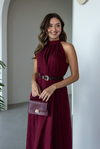 Yaka Dantel Detaylı Elbise - BORDO