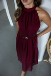 Yaka Dantel Detaylı Elbise - BORDO