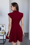 Yaka Taşlı Mini Elbise - BORDO