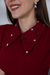 Yaka Taşlı Mini Elbise - BORDO