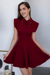 Yaka Taşlı Mini Elbise - BORDO