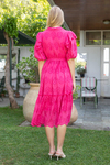 Yakalı Brode Elbise - PEMBE