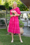 Yakalı Brode Elbise - PEMBE