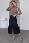 Yırtmaçlı Denim Etek - LACİVERT