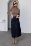 Yırtmaçlı Denim Etek - LACİVERT
