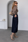 Yırtmaçlı Denim Etek - LACİVERT