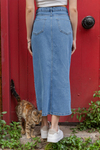 Yırtmaçlı Denim Etek - MAVİ