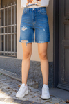 Yüksek Bel Denim Şort - MAVİ