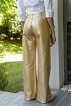 Yüksek Bel Parlak Dokulu Pantolon - GOLD