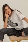 Zebra Baskılı T-Shirt - BEYAZ