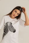 Zebra Baskılı T-Shirt - BEYAZ